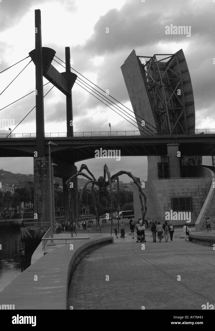 Charakteristische Ansicht des Guggenheim-Museums Bilbao Bilbo Pais Vasco Baskenland Spanien España Iberia Europa Stockfoto