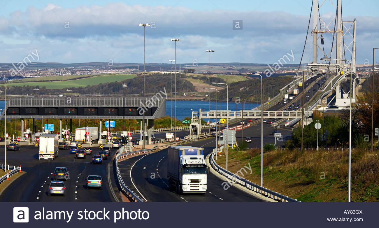 Forth Road Bridge und Maut-Schottland Stockfoto