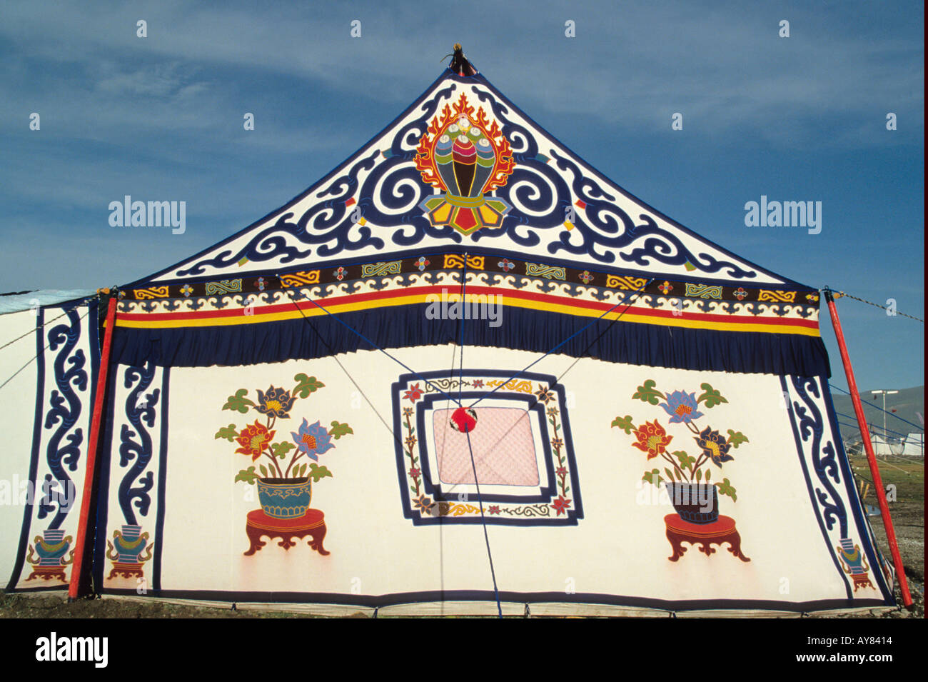 Traditionelle bunte Apliqued tibetischen Zelt verwendet auf Festivals Stockfoto