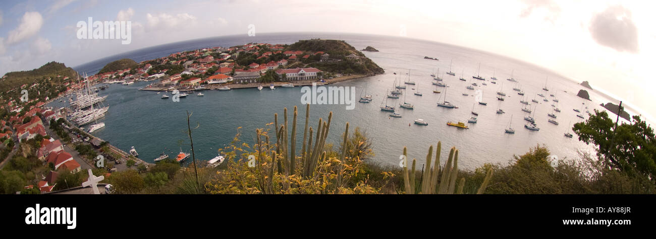 Fisheye Blick auf den Hafen in Gustavia, st. Barts Französisch-Westindien Stockfoto