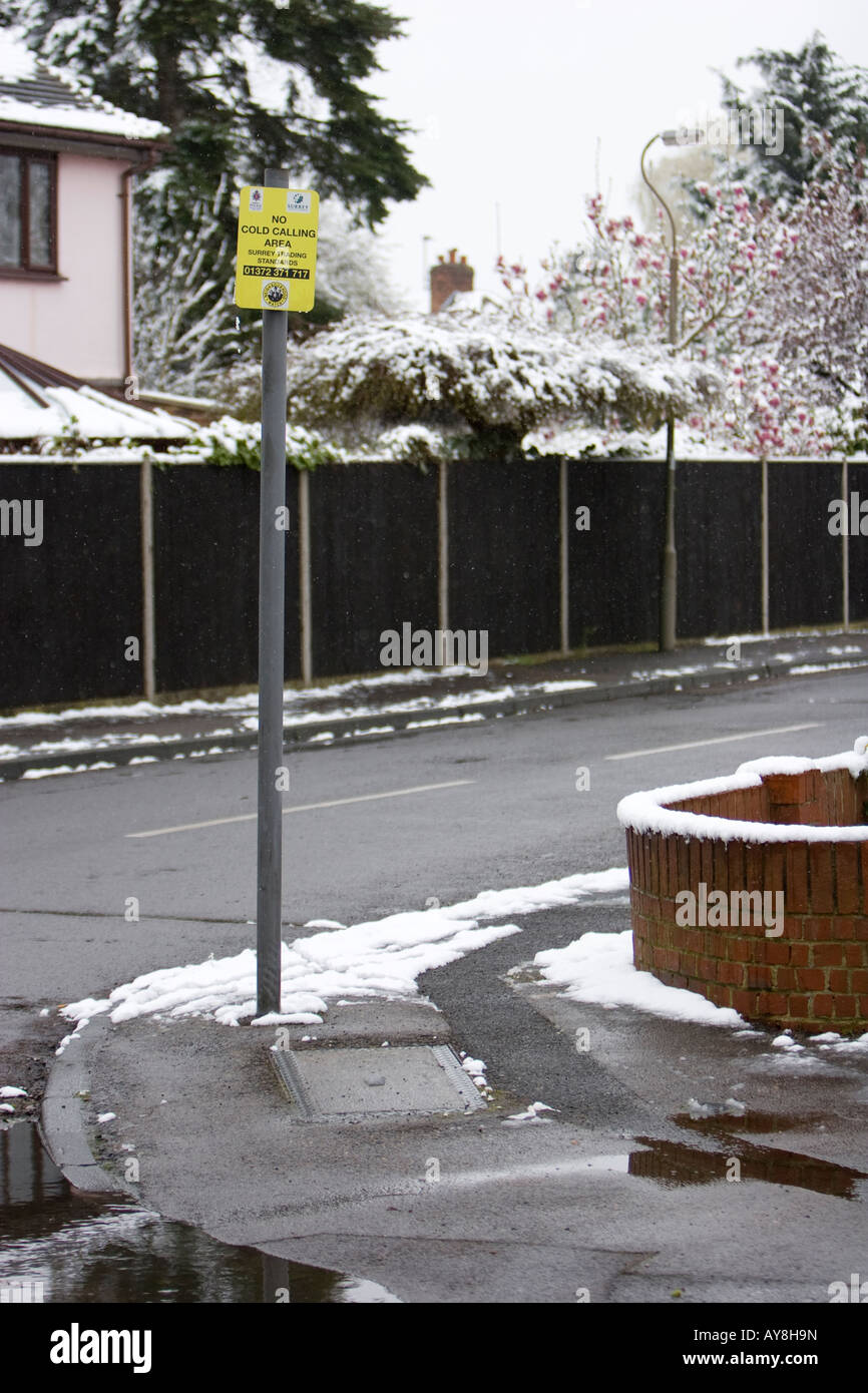 Keine Cold Calling Zeichen an kalten, verschneiten Wintertag Stockfoto