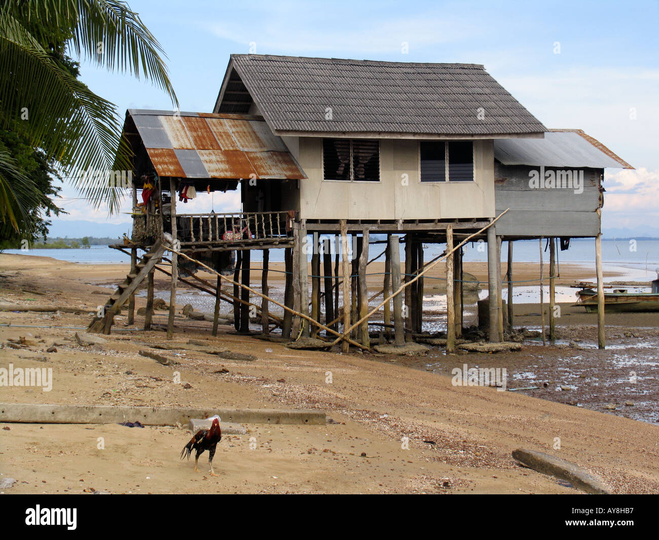 Haus auf Stelzen Niedrigwasser Verbot Batu Fischerdorf Ko Libong Insel Thailand Stockfoto