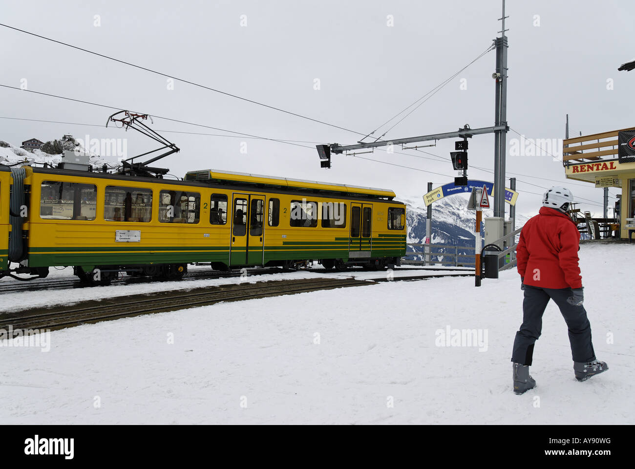 Wengernalp-Bahn Alpine elektrischen Zug Kleine Scheidegg, Wengen und Lauterbrunnen Stockfoto
