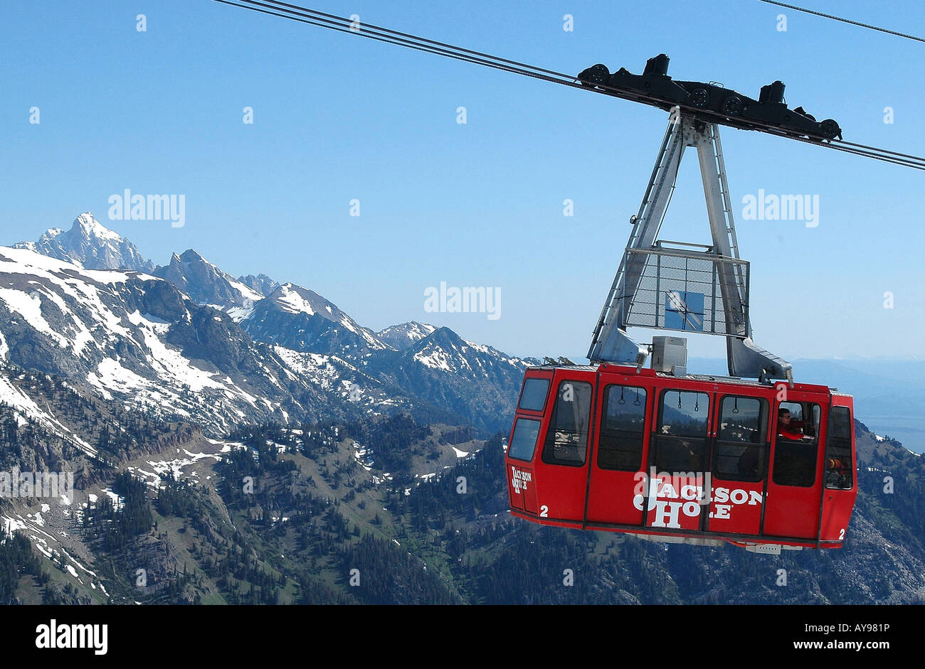 SEILBAHN ZUM GIPFEL DES JACKSON HOLE RESORT Stockfoto