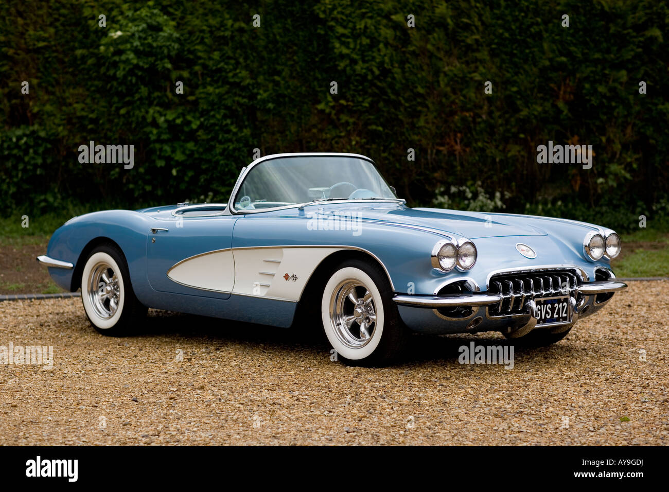 Blaue Cabrio Chevrolet Corvette Oldtimer-Sportwagen Stockfoto