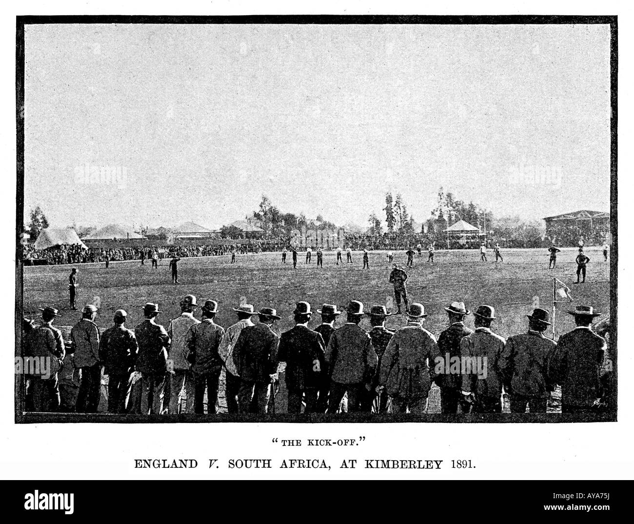 Britische Team V Südafrika, 1891, kick off der 2. Test in Kimberley auf den ungeschlagenen England und Schottland tour Stockfoto