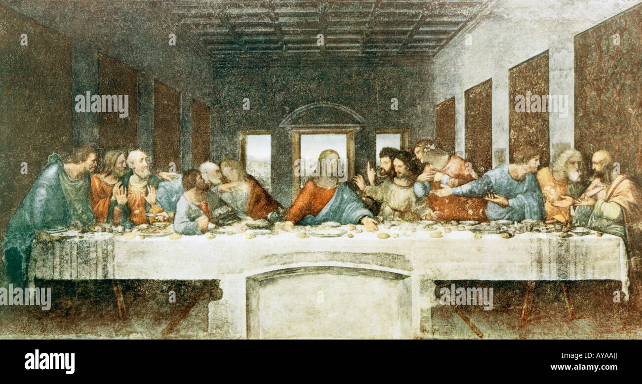 Das letzte Abendmahl Leonardo da Vinci 15. Jahrhundert Wandmalerei in Mailand 1495 1498 Stockfoto