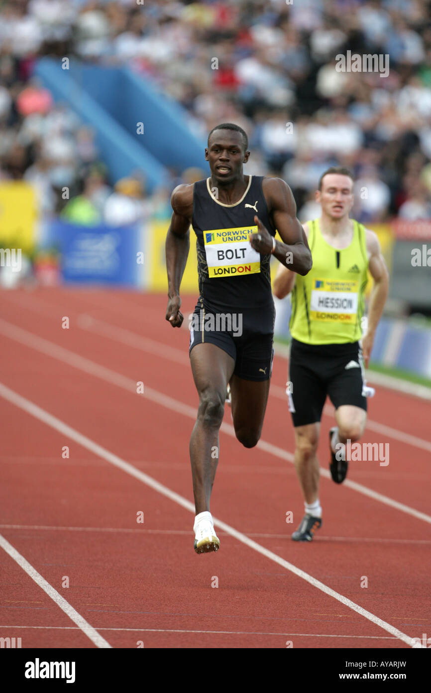 Jamaikas Usain Bolt gewinnt die 200m beim Crystal Palace Grand Prix 2007 Stockfoto
