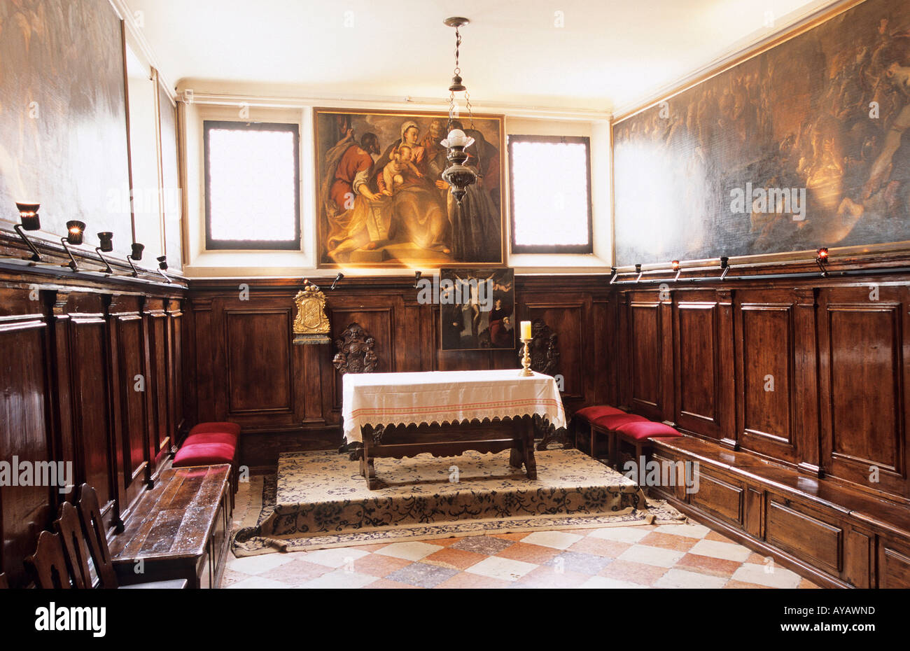 San Giacomo Dell Orio alte Sakristei und Zyklus der Gemälde von Palma il Giovane Gebäudeinneren Stockfoto