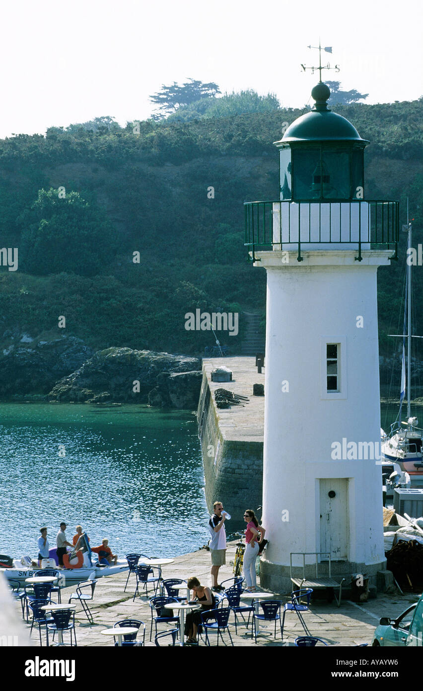 Leuchtturm Sauzon Port Belle Ile Stockfoto