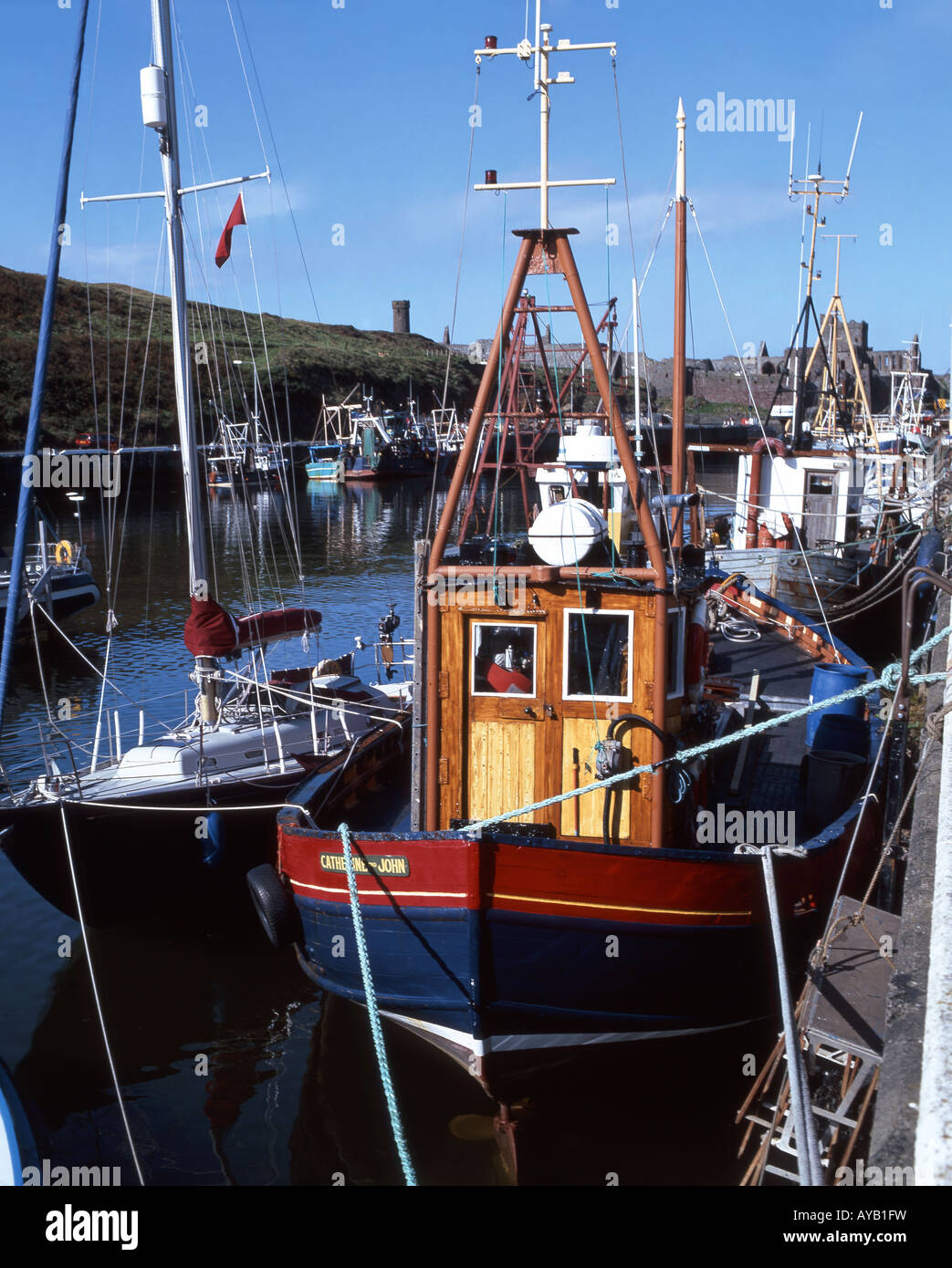 Hölzerne Fischerboote im Hafen von Port Erin, Isle Of Man Stockfoto