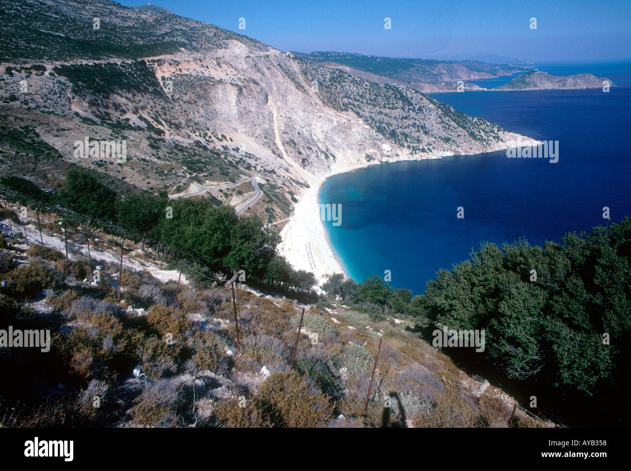 Myrtos Strand in Kefalonia Griechenland Stockfoto