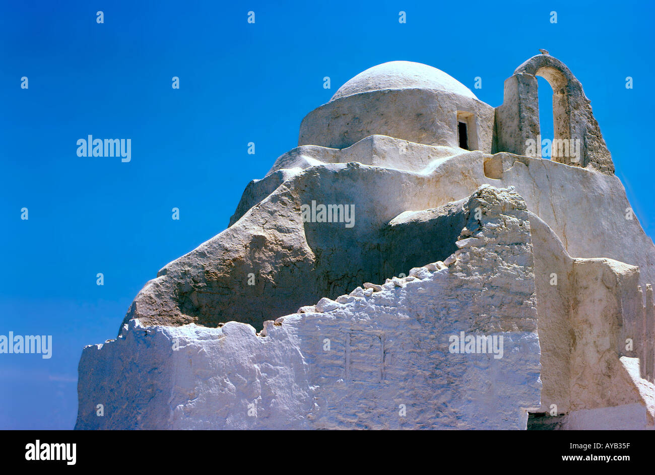 Griechenland, die weiß getünchte Kirche in Mykonos Stockfoto