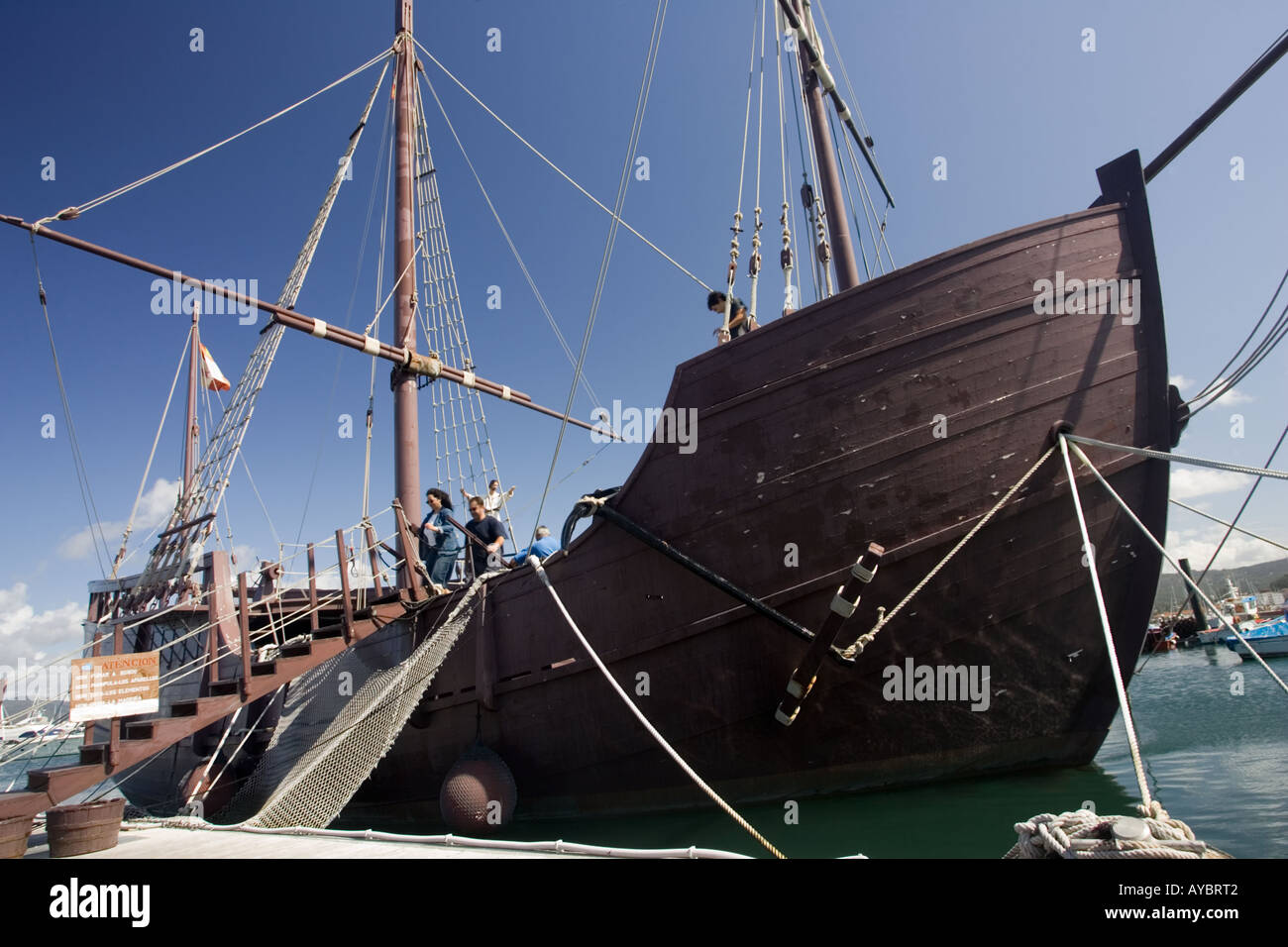 Nachbau des Columbus Schiff Pinta im Hafen von Baiona Galizien Spanien Stockfoto