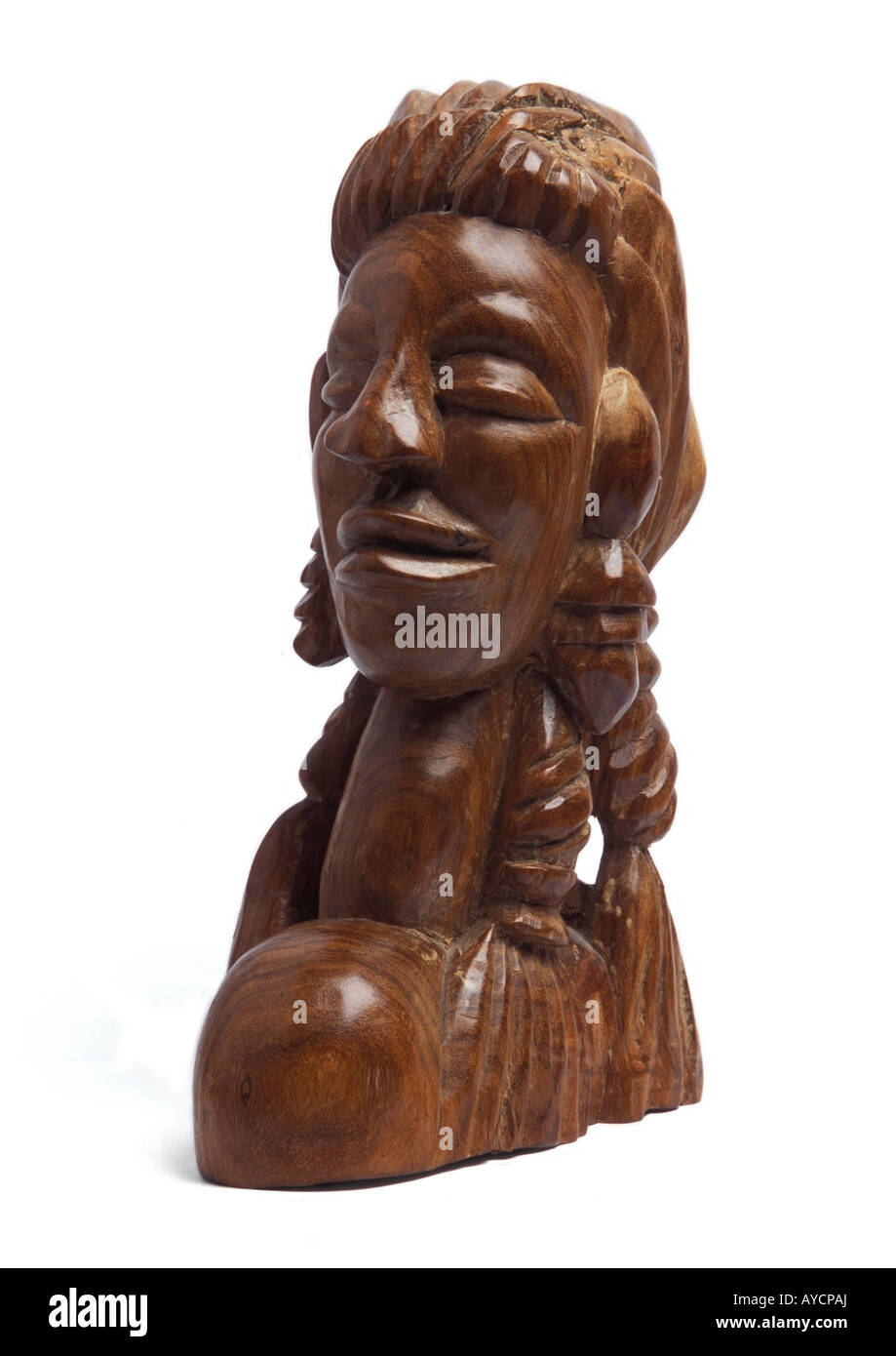 Ghanaische aus Holz schnitzen von Womens Kopf auf weißem Hintergrund Stockfoto