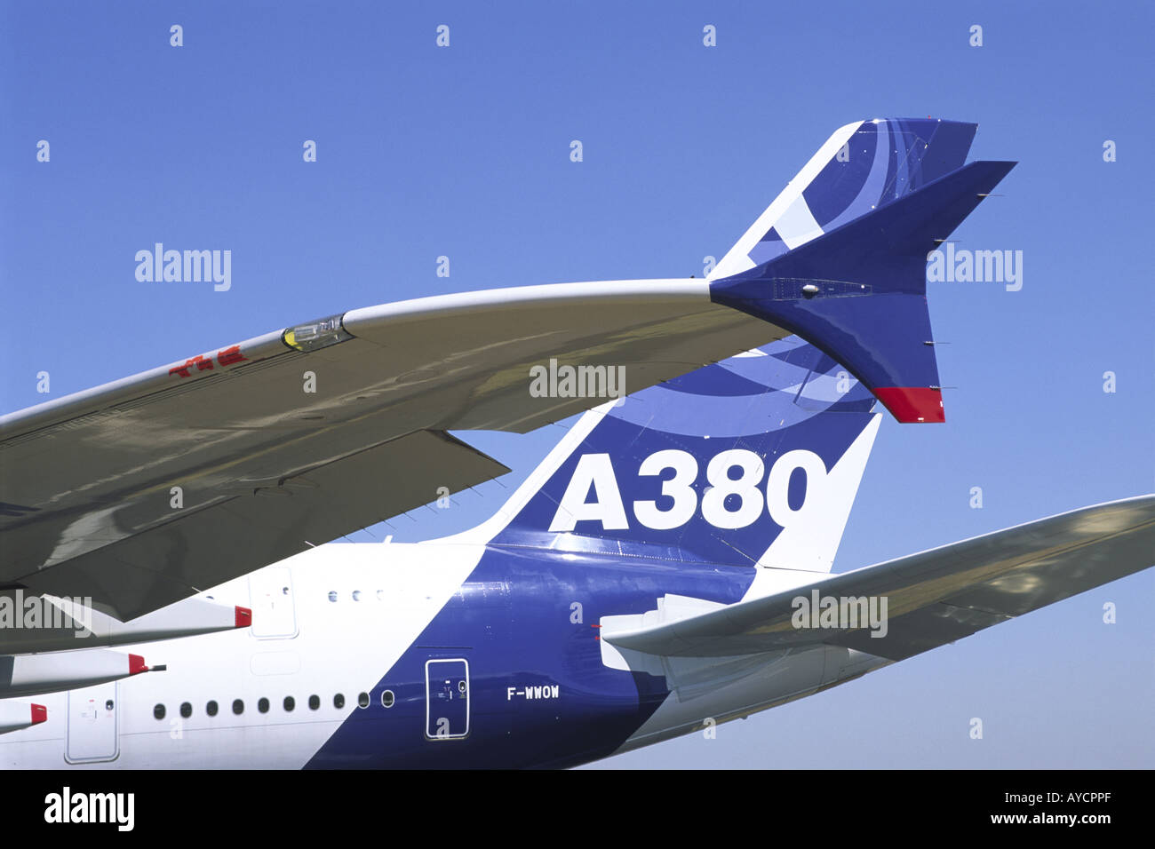 Airbus A380 Flügelspitze Winglet und tail Stockfoto