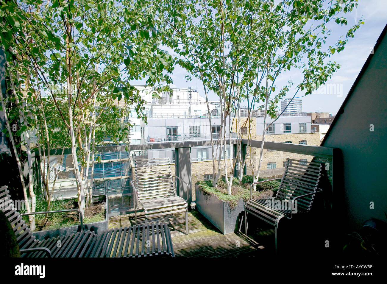 Das Gap-Haus, Clerkenwell. Gewinner des RIBA Zukunft Häuser Wettbewerb (2004) Dach Terrasse/Garten. Stockfoto