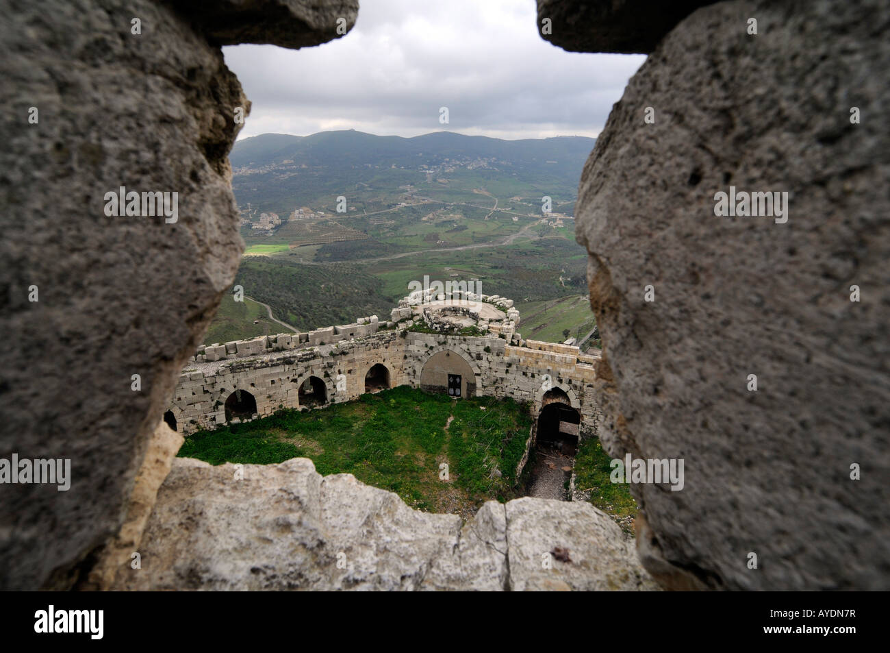 Im Inneren der "Krak des Chevaliers", eine mittelalterliche Burg, die von den Kreuzfahrern, einer wichtigen historischen und touristischen Wahrzeichen in Syrien eingesetzt. Stockfoto