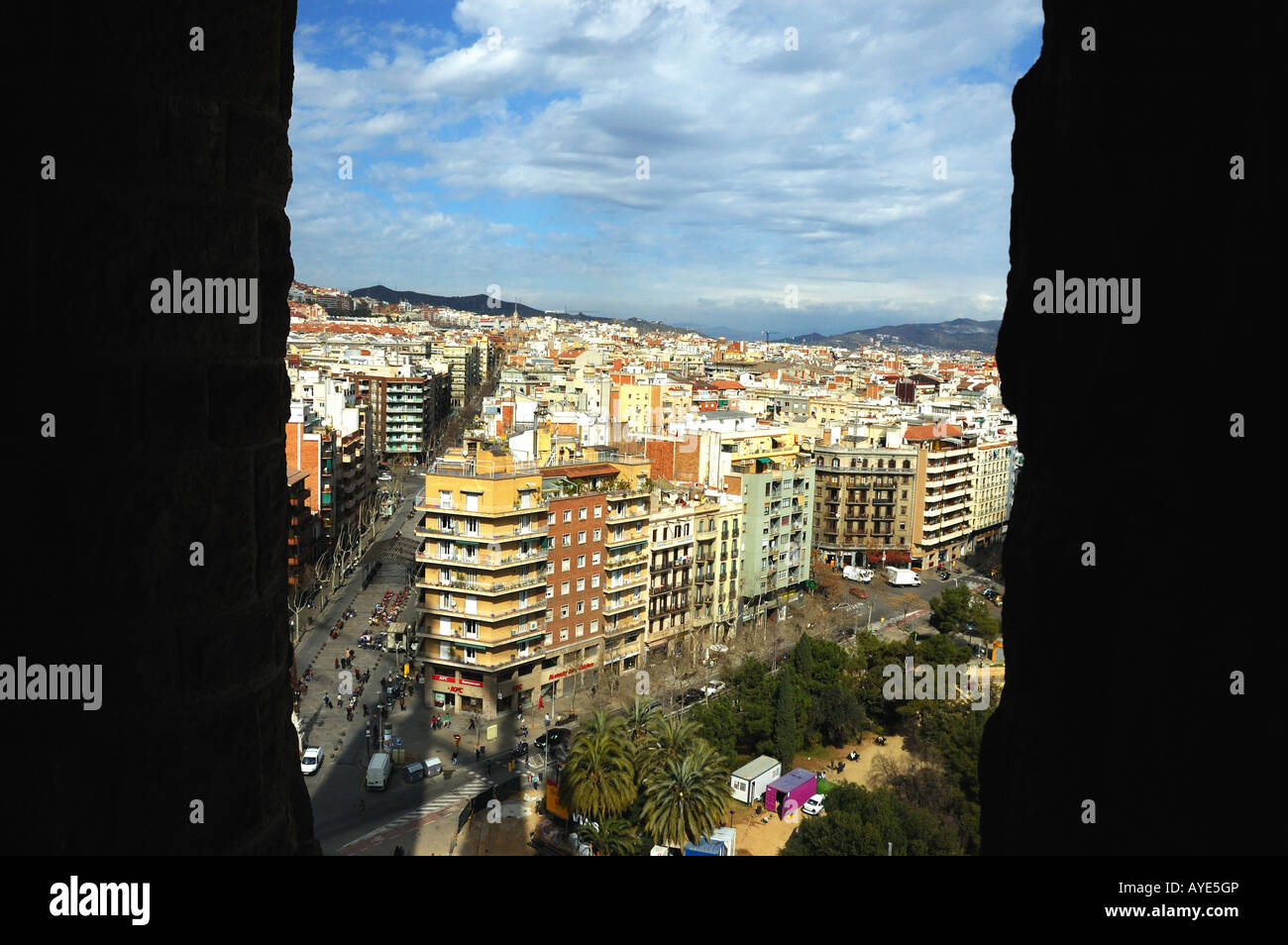 Vogelperspektive von den Straßen von Barcelona, Spanien. Stockfoto