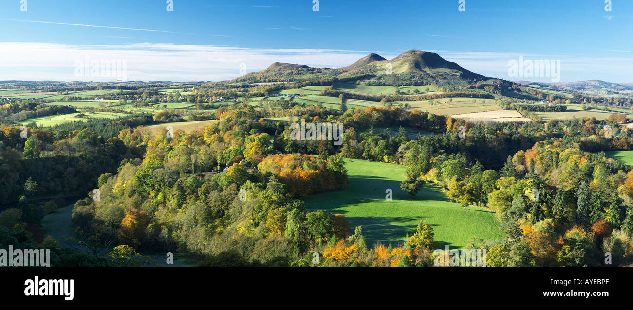 Die Eildon Hills aus Scotts Sicht in der Nähe von Dryburgh und Melrose, Scottish Borders, Schottland Stockfoto