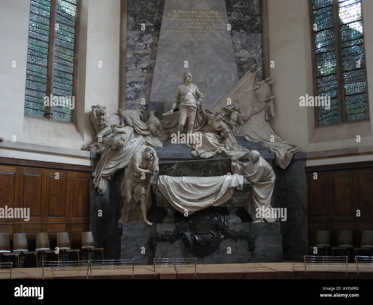 MORITZ VON SACHSEN MARSCHALL VON FRANKREICH MAUSOLEUM DES BILDHAUERS PIGALLE 18. JH. IN DER SAINT-THOMAS KIRCHE STRASSBURG ELSASS FRANKREICH EUROPA Stockfoto