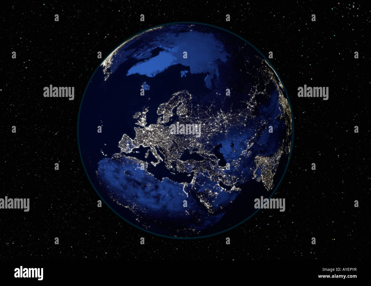 Satellitenbild der Erde Europa in der Nacht Stockfoto