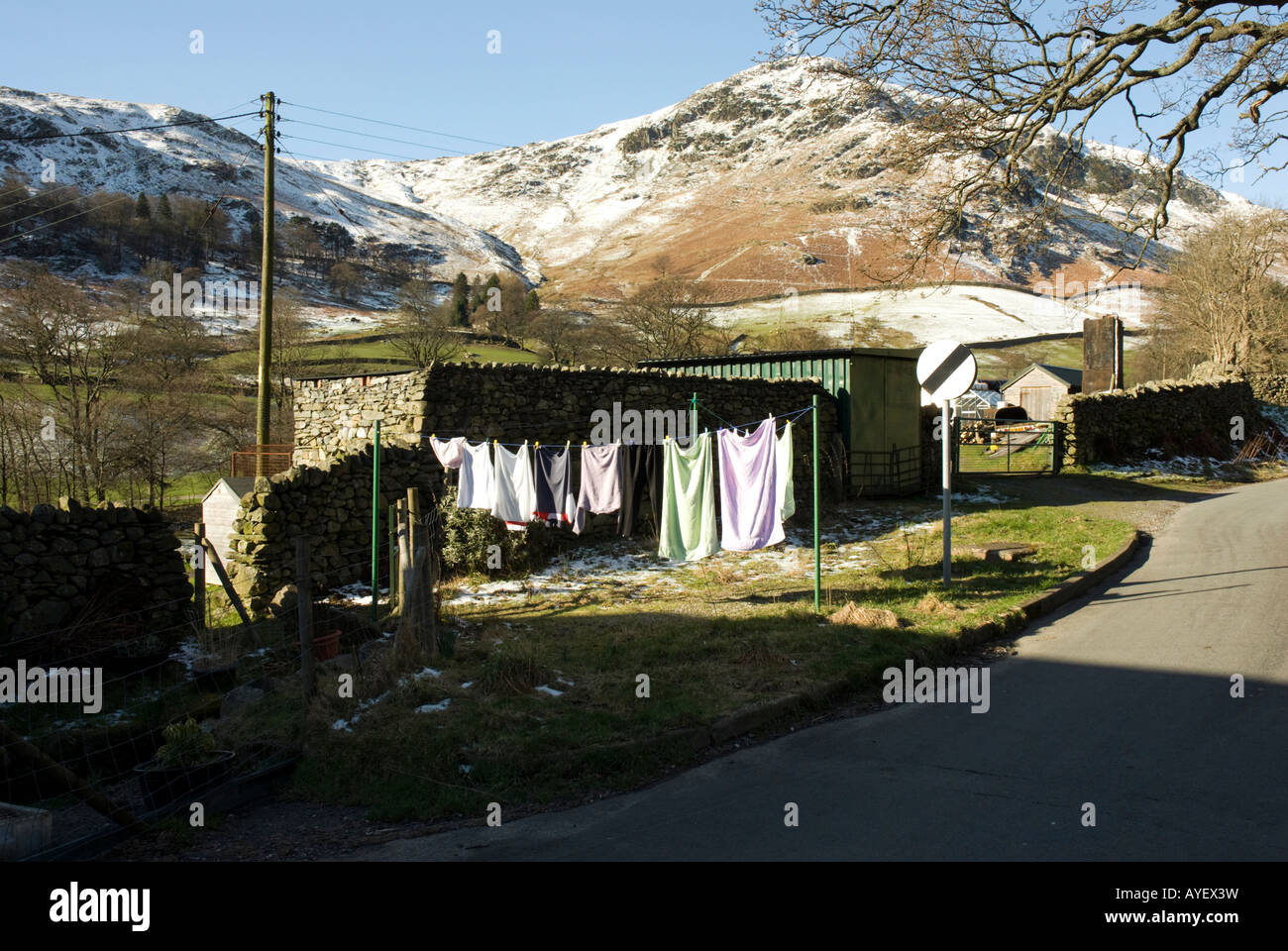 Waschen auf Linie im Lake District Stockfoto