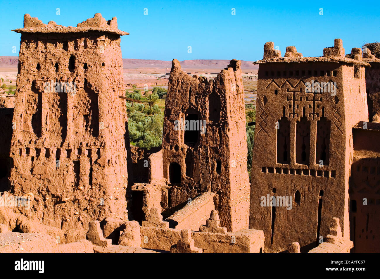Kasbah-Detail an der Kasbah Ait Benhaddou traditionelle islamische Festung Verwaltungszentrum Ouarzazate Marokko Stockfoto