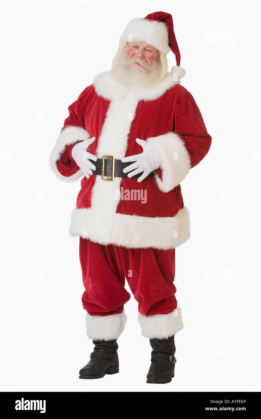Santa Claus mit Händen am Bauch Stockfoto