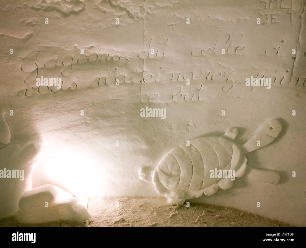 Schildkröte-Eis-Skulptur In La Grotte De Glace La Plagne französische Alpen Europa Stockfoto