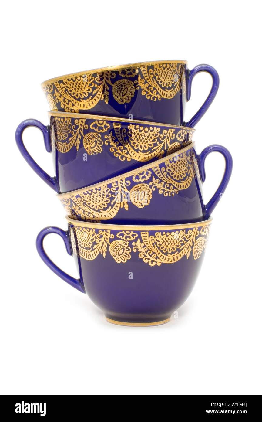 Serie Objekt auf weißen blauen Teetassen Stockfoto