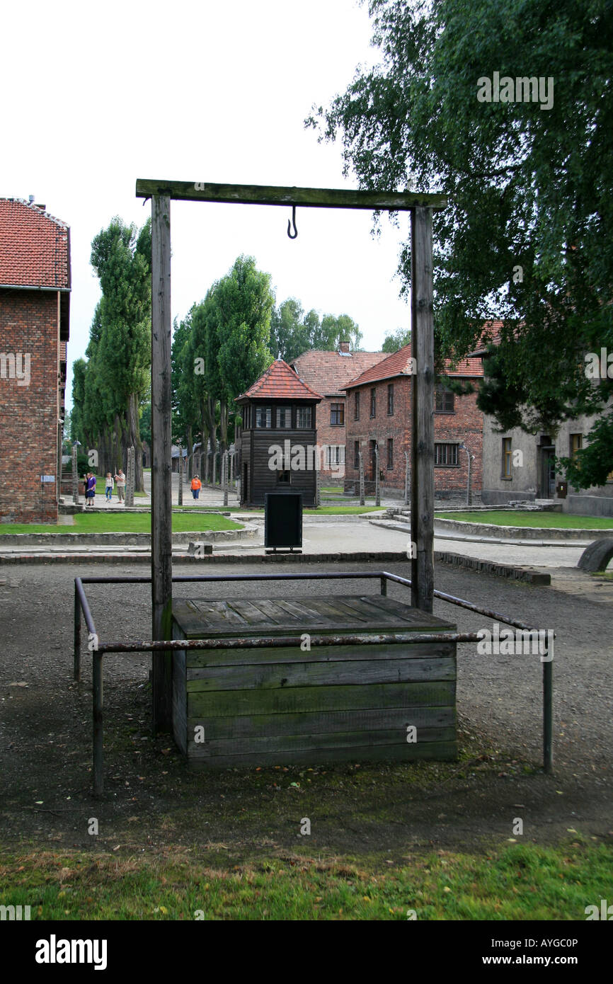 Galgen im ehemaligen Konzentrationslager in Auschwitz, wo die ehemalige Nazi-Kommandanten Rudolf Höss, hingerichtet wurde. Stockfoto