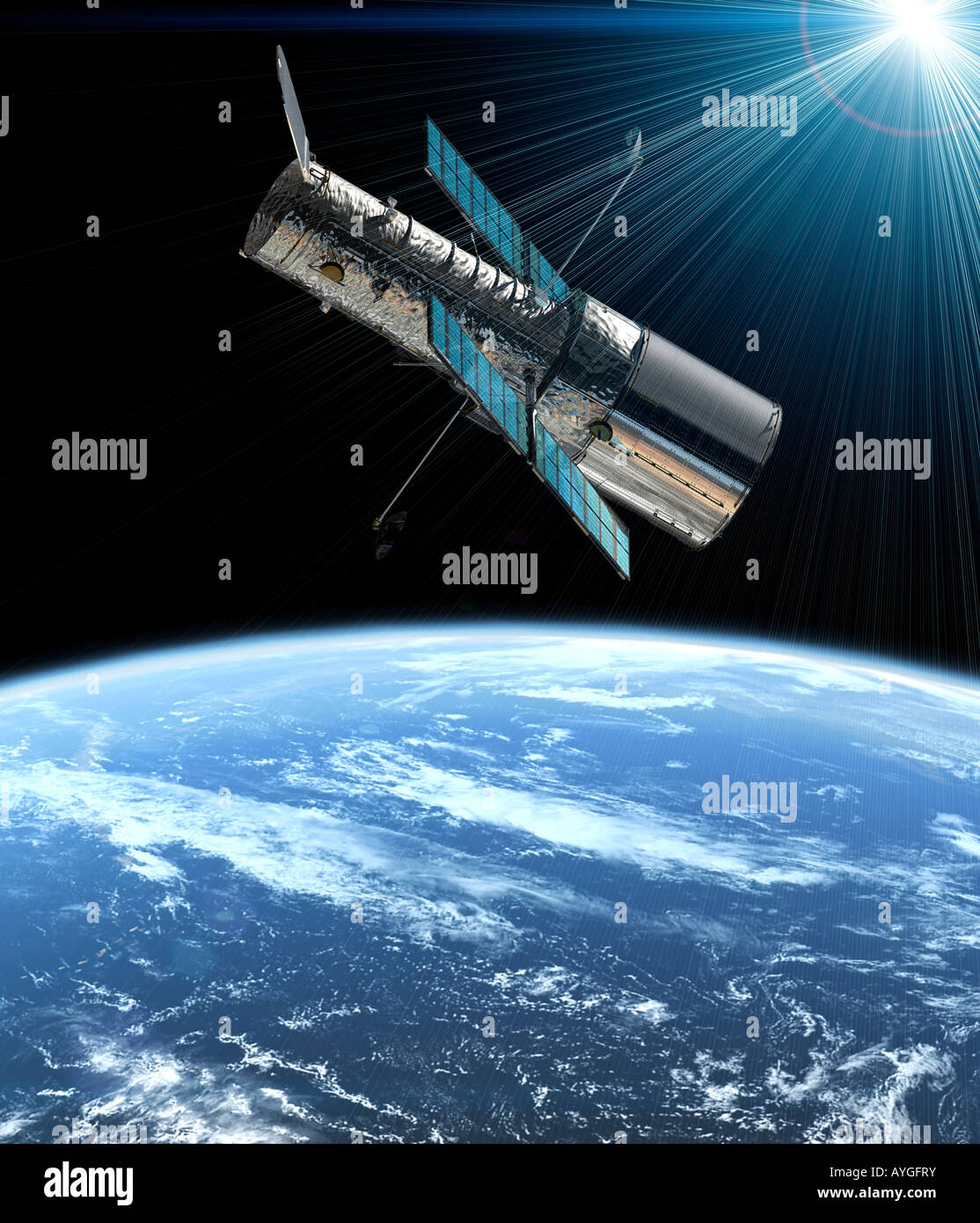 NASA/ESA Hubble Telescope über der Erde schweben Stockfoto