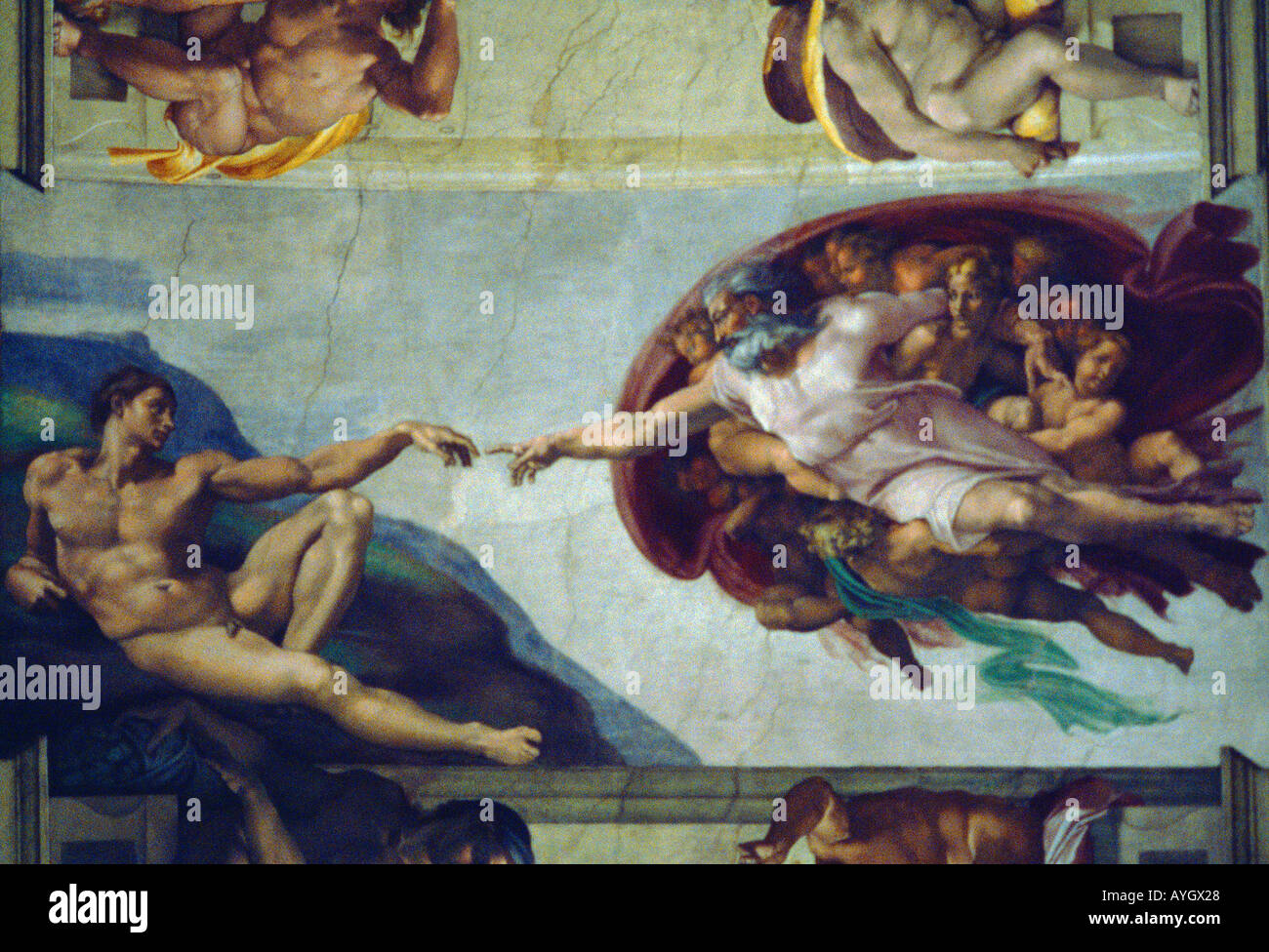 Rom Italien Sixtinische Kapelle Deckenfresko die Schöpfung von Adam 1508-1512 von Michaelangelo Stockfoto
