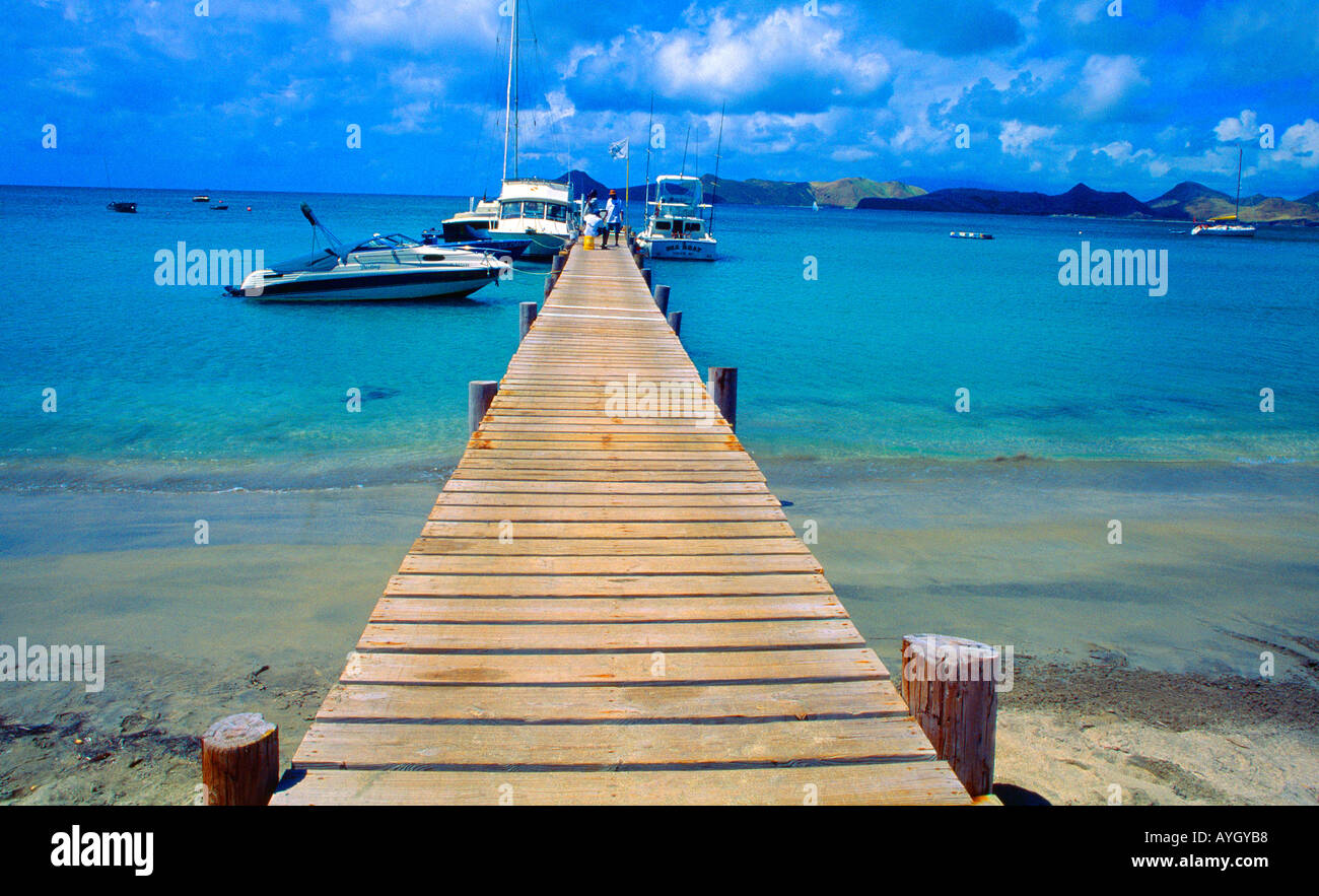 Nevis St. Kitts Oualie Strand Steg Stockfoto
