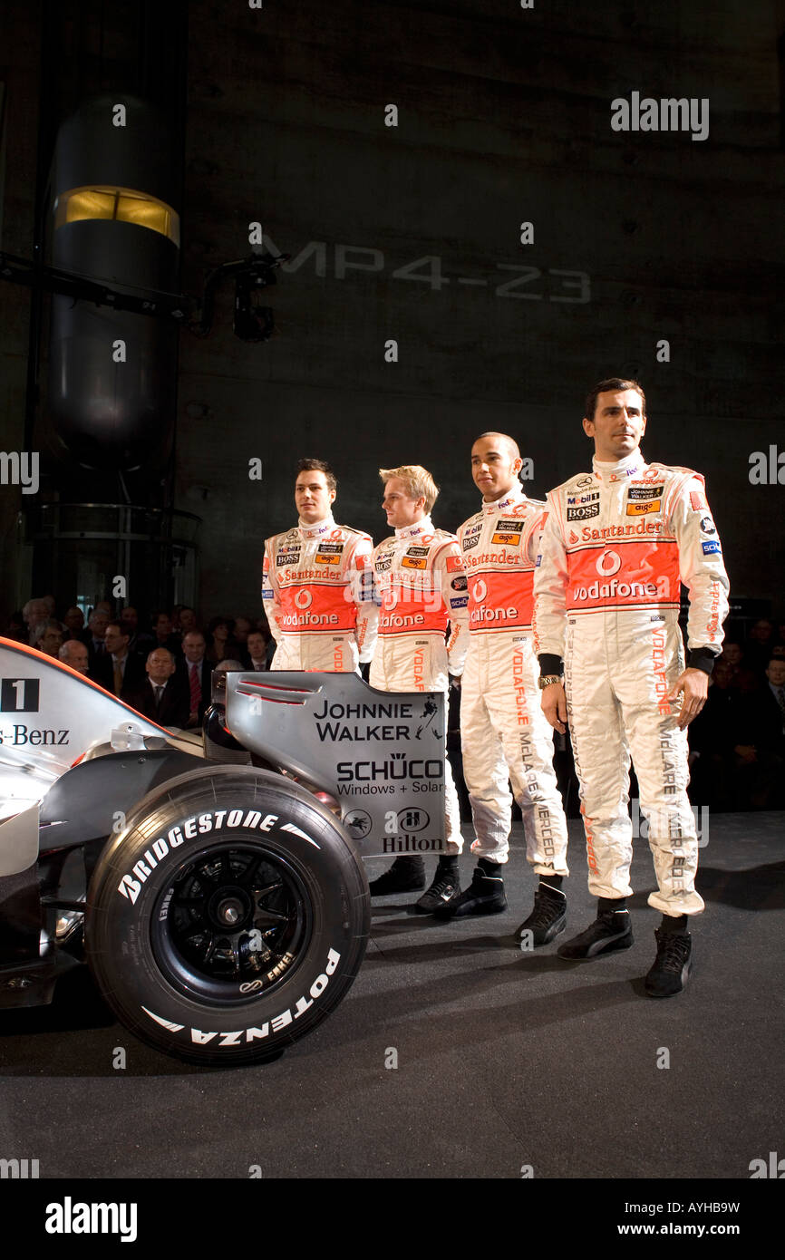 MP4-23, Start, Fahrer, Mercedes Mclaren, Mercedes-Benz Museum, Stuttgart, Deutschland 2008 Stockfoto