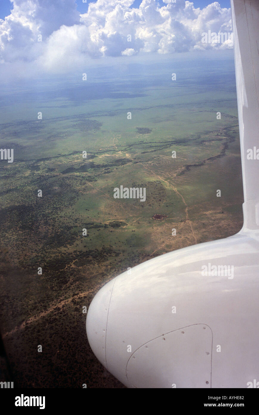 Afrika Kenia MASAI MARA Luftaufnahme der Masai Mara Reserve mit kreisförmigen Manyatta Dörfer von den Massai Stockfoto