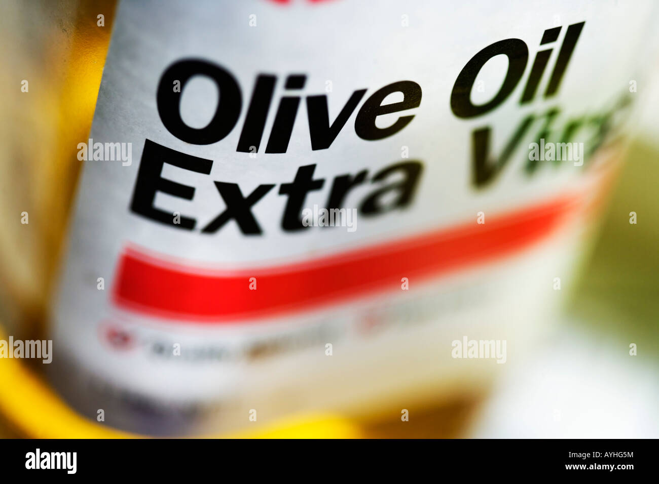 Extra natives Olivenöl Flasche Nahaufnahme von label Stockfoto