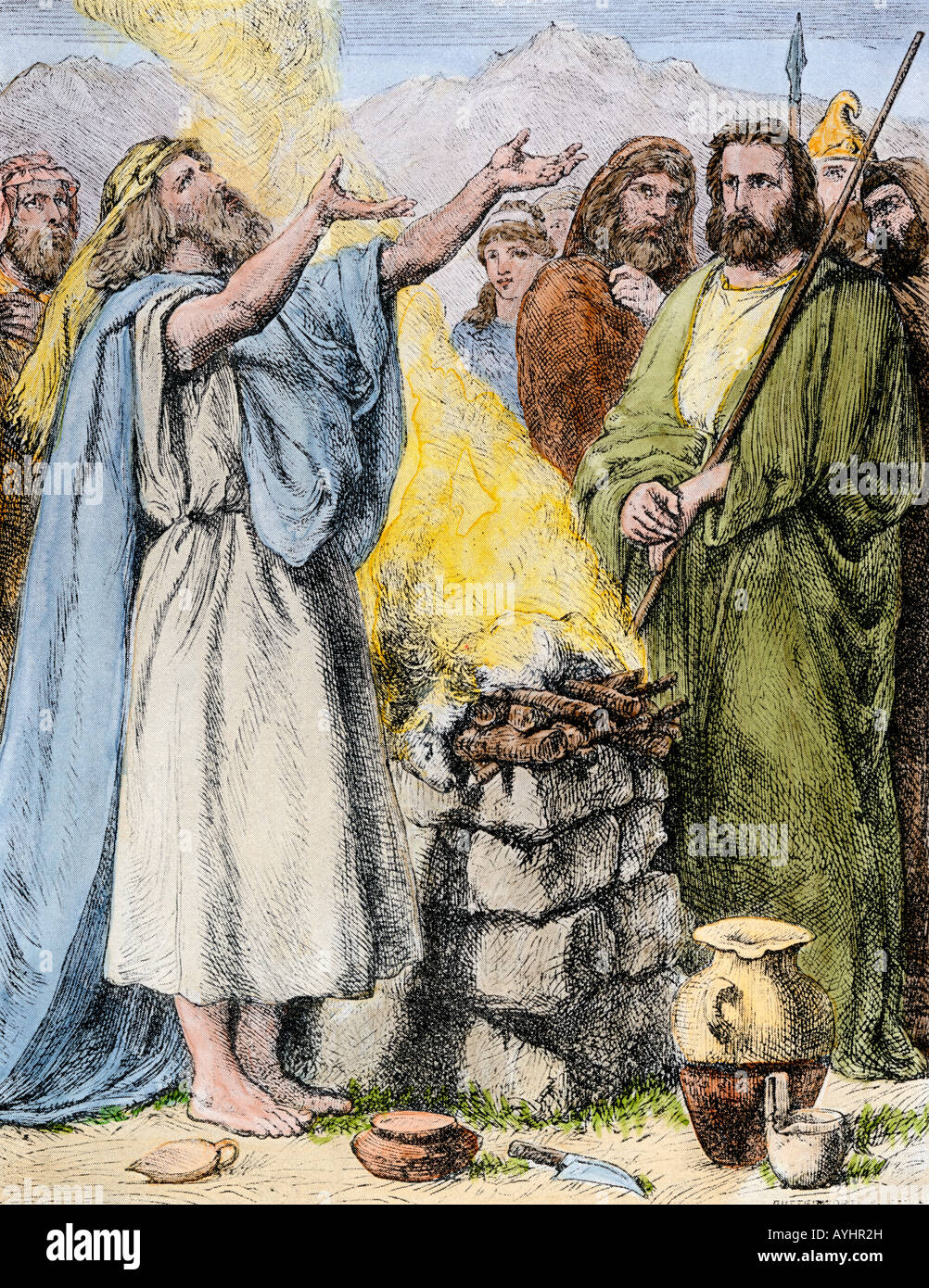 Alten Hebräer mit einem opferlamm. Handcolorierte halftone einer Abbildung Stockfoto