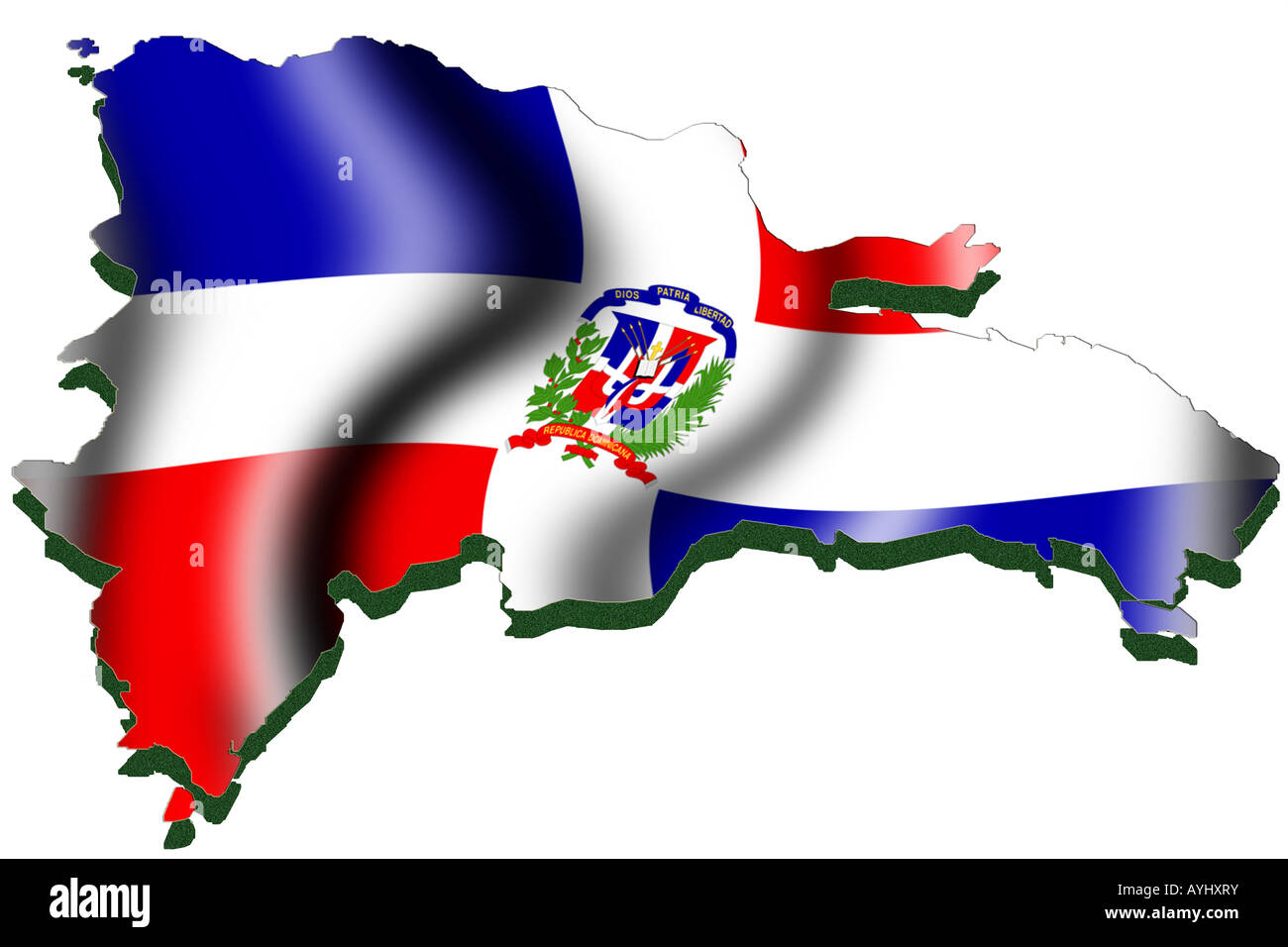 Übersichtskarte und Flagge der Dominikanischen Republik Stockfoto