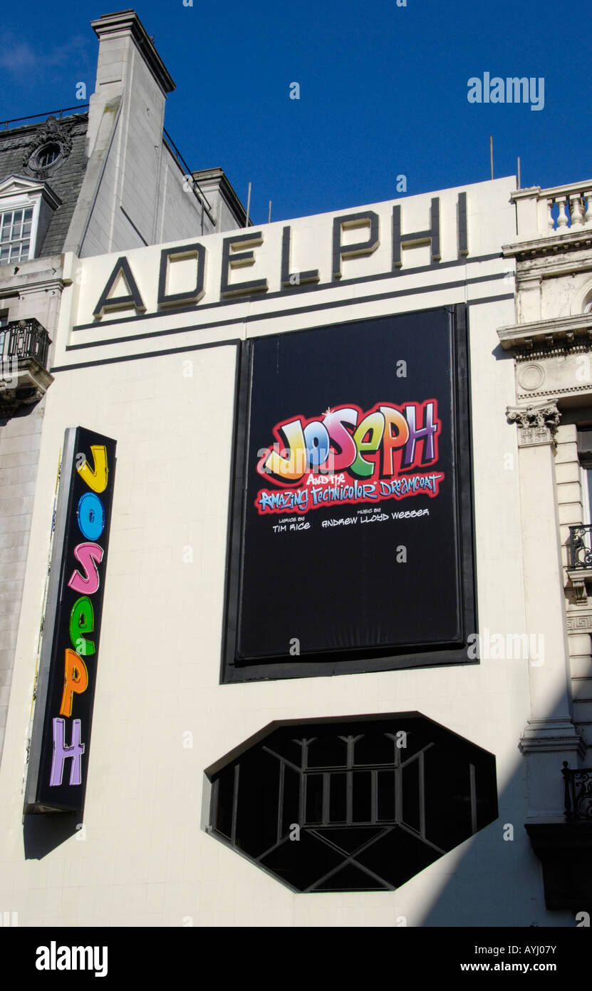 Das Adelphi Theatre mit Werbung für die musikalische Joseph in The Strand-London Stockfoto