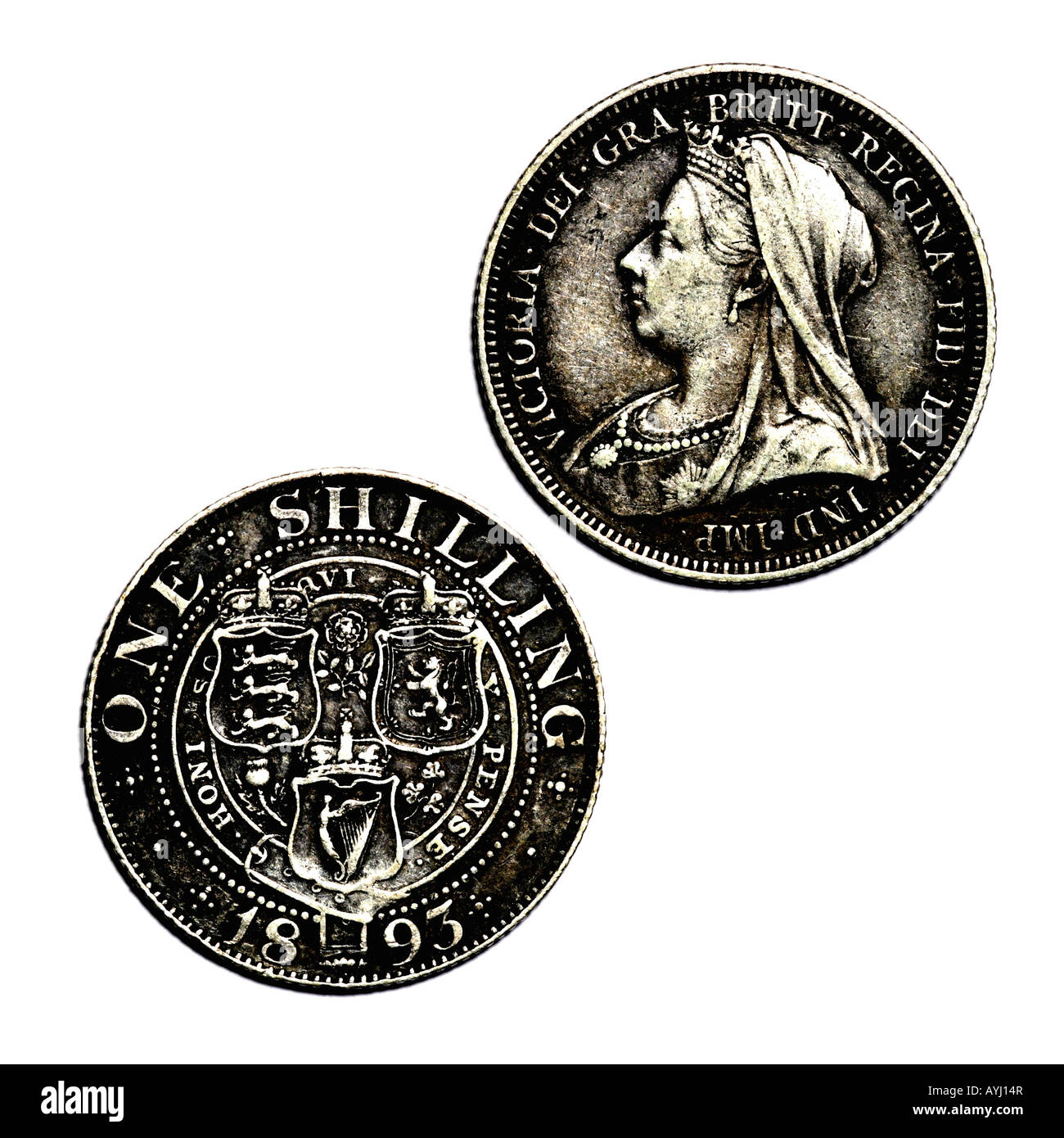 "VIKTORIANISCHEN SCHILLING: 1893 RÜCKSEITE UND VORDERSEITE" Stockfoto