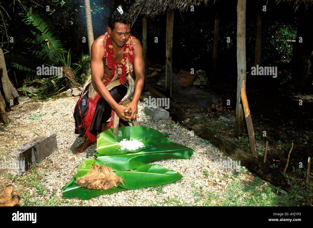 Tonga die traditionelle Herstellung von Kokosöl Stockfoto