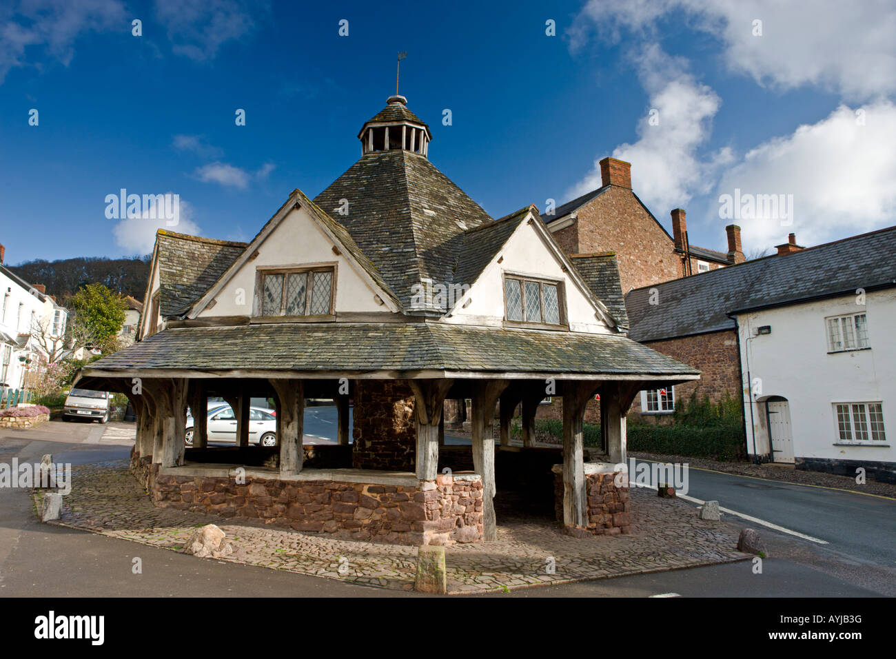17. Jahrhundert-Garn-Markt im Zentrum der mittelalterlichen Dunster Dorf Somerset England Stockfoto