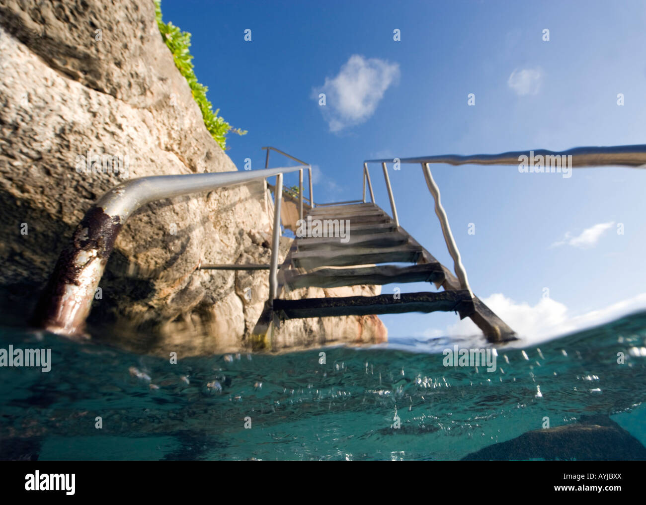 Unter Blick über Trittleiter bei Buddy Dive Resort Bonaire Netherland Antillies Stockfoto