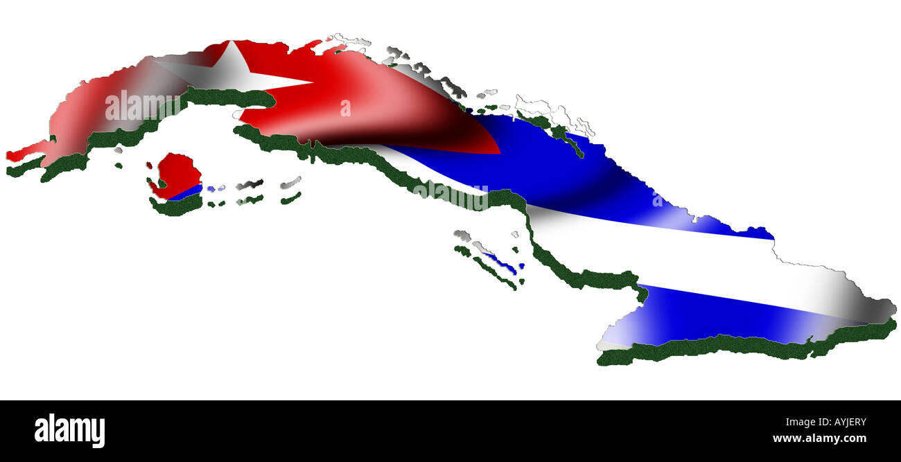 Übersichtskarte und Flagge Kuba Stockfoto