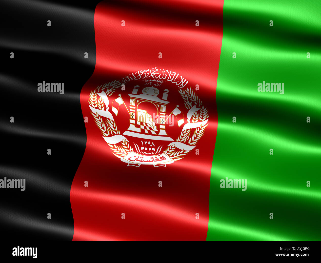 Flagge von Afghanistan Computer generierte Abbildung mit seidig aussehen und Wellen Stockfoto