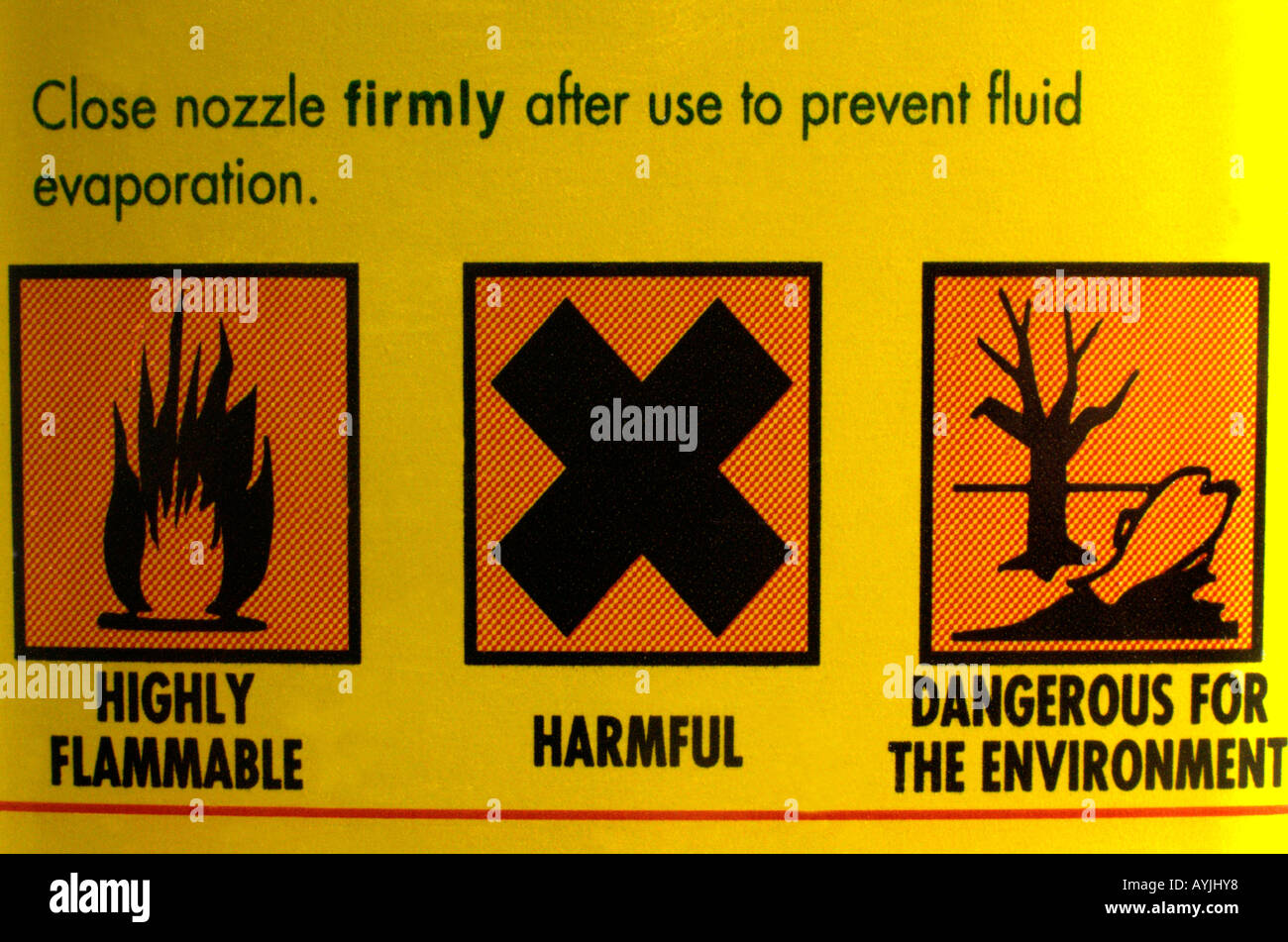 Warnung Zeichen brennbaren schädlich und gefährlich für die Umwelt Stockfoto