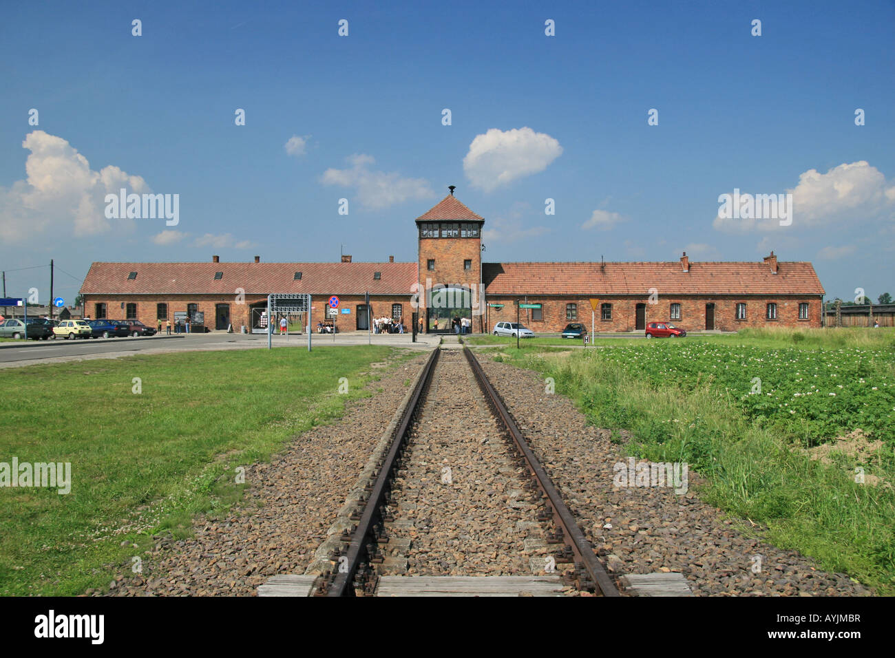Die Bahnstrecke und SS Wache Haupthaus im ehemaligen ...