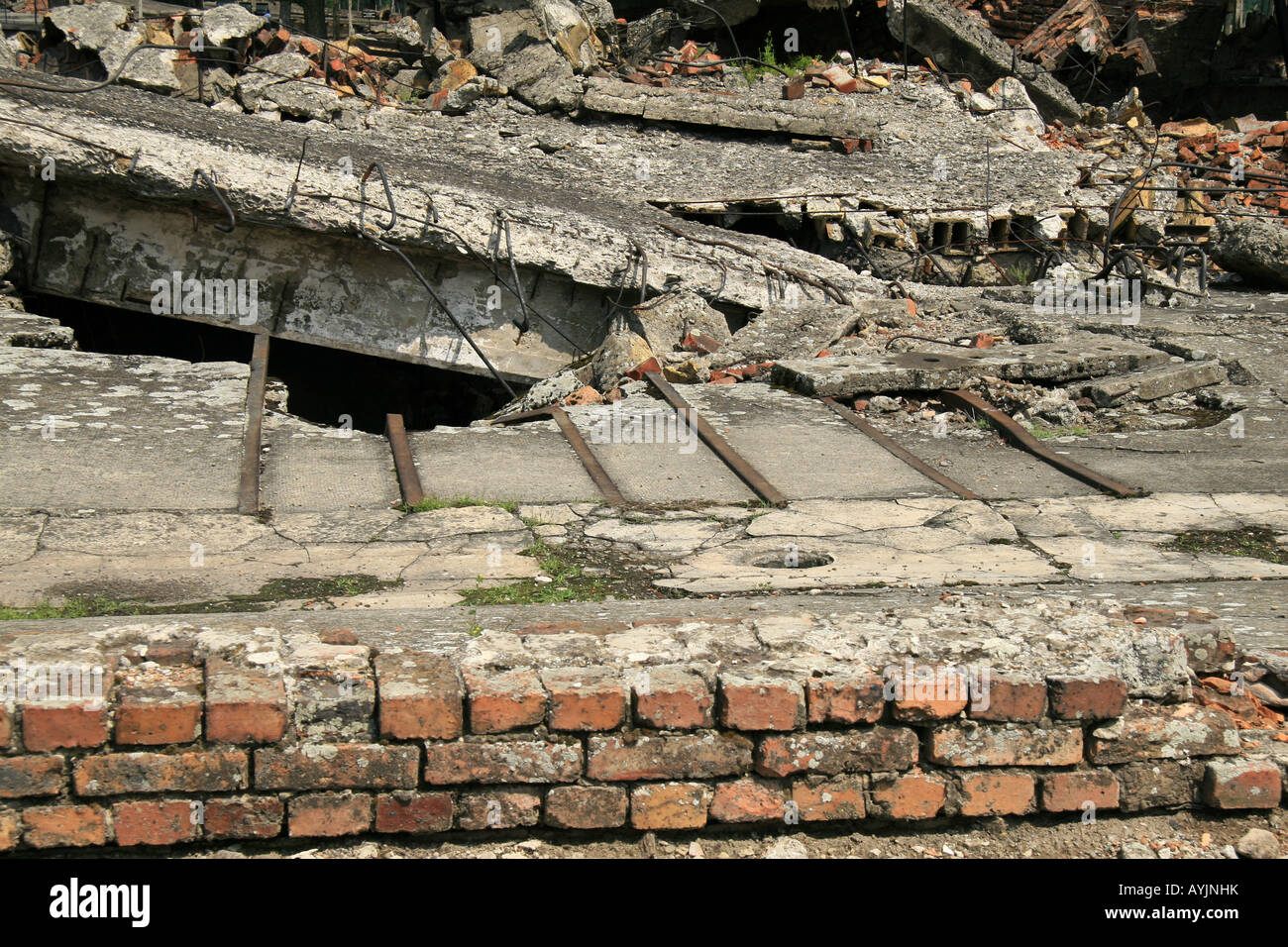 Nahaufnahme von Stahlkufen verwendet, um Körper in die Feuerbestattung-Öfen von Krematorium II in Auschwitz-Birkenau zu laden. Stockfoto